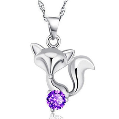 Four-Leaf Clover New Crystal Women's Necklace White Zircon Purple Diamond Fox