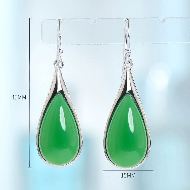 Women's Sterling Silver Long Special-Interest Design Ornament Green Agate