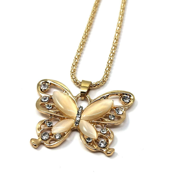 Four-Leaf Clover New Crystal Women's Necklace White Zircon Lemon yellow(Butterfly)