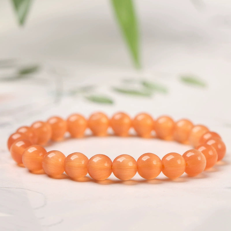 Ins Small Particles Single Circle Color Agate Chalcedony Bracelet 8mm Orange Red Cat's Eye