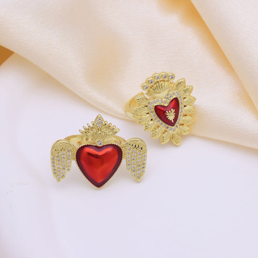 Women's Retro Heart Shell Zircon Ring
