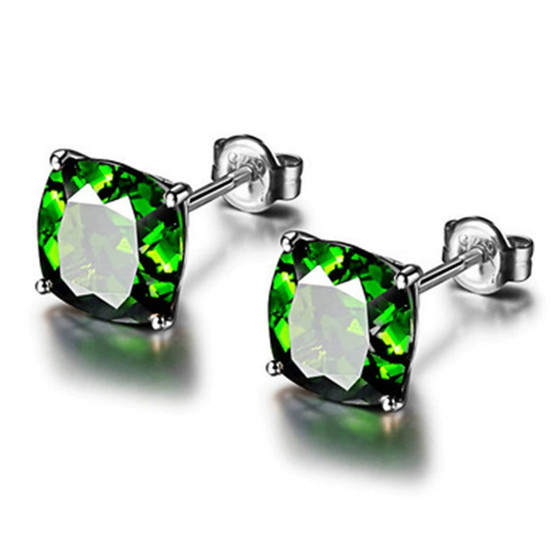 Square Gemstone European and American Four-Claw Women's Emerald Stud Earrings