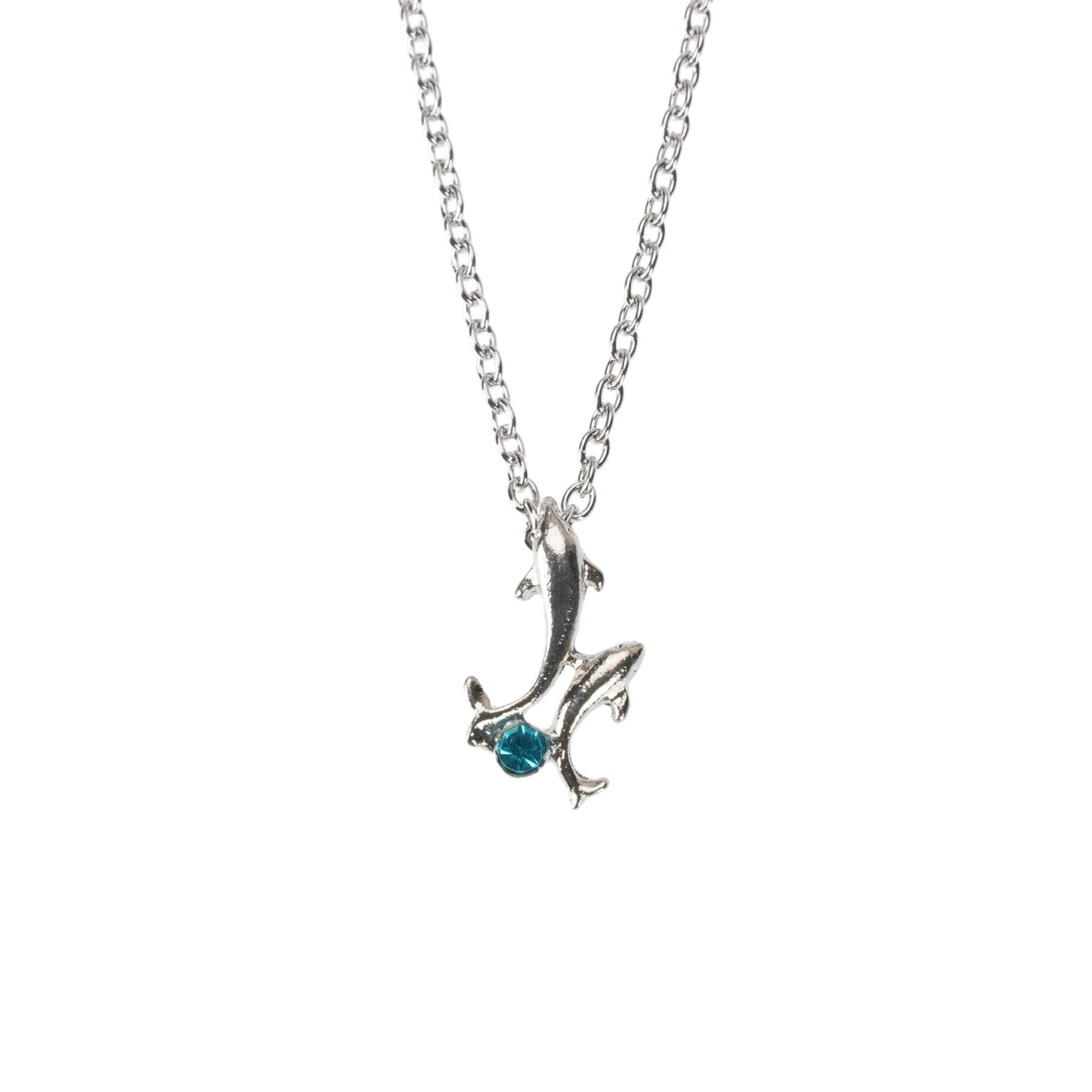 Four-Leaf Clover New Crystal Women's Necklace White Zircon Light Blue(Dolphins)