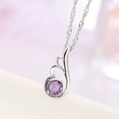 Four-Leaf Clover New Crystal Women's Necklace White Zircon Purple Diamond Angel