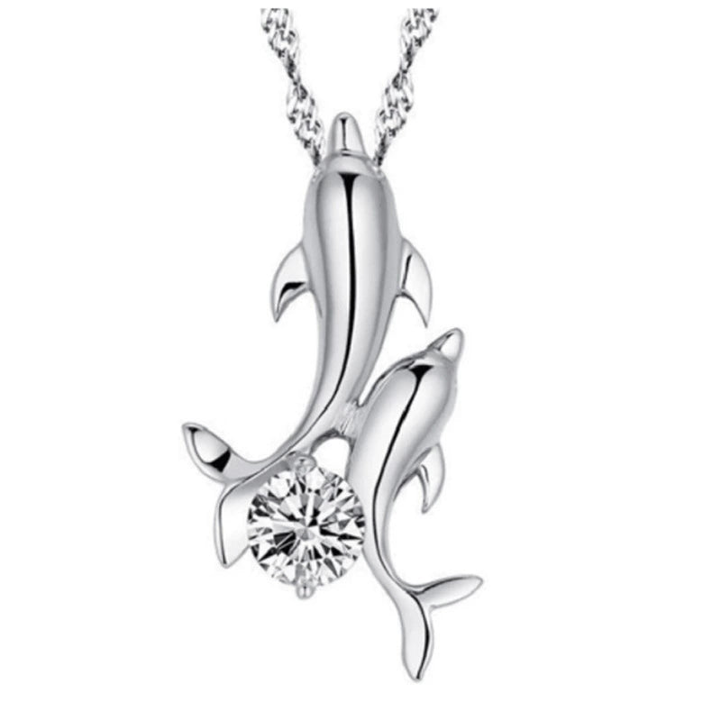 Four-Leaf Clover New Crystal Women's Necklace White Zircon Navy(Dolphins)