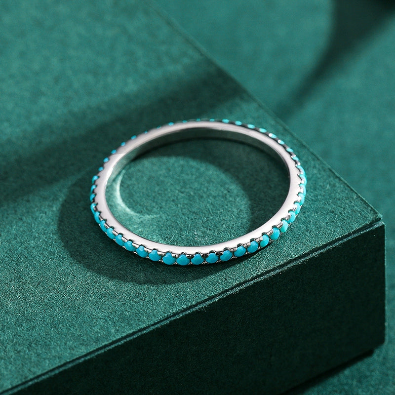 Sterling Silver Personalized Minority Full Circle Female Turquoise Ring