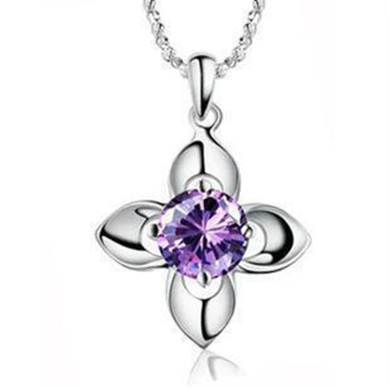 Four-Leaf Clover New Crystal Women's Necklace White Zircon Purple diamond four-leaf clover