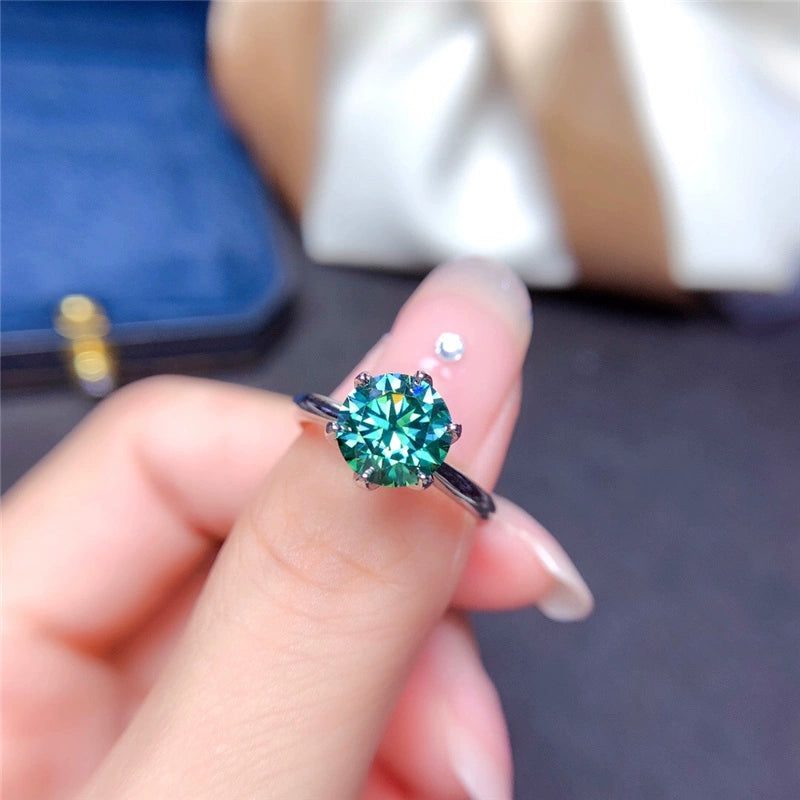 Green Moissanite Ring Women's Sterling Silver 1 Karat 2 Karat Artificial Diamond Ring 18K Platinum Proposal Marriage Ring 两克拉绿色莫桑钻(两克拉绿色莫桑钻)