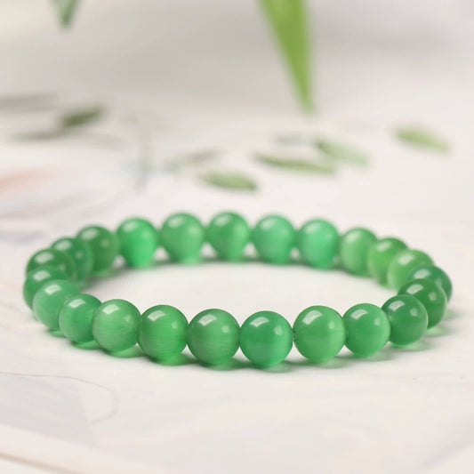 Ins Small Particles Single Circle Color Agate Chalcedony Bracelet 8mm Green Cat's Eye