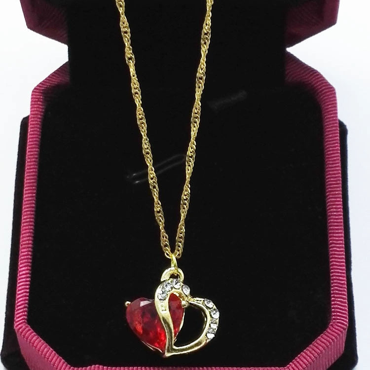 Four-Leaf Clover New Crystal Women's Necklace White Zircon Light yellow(Red Crystal)