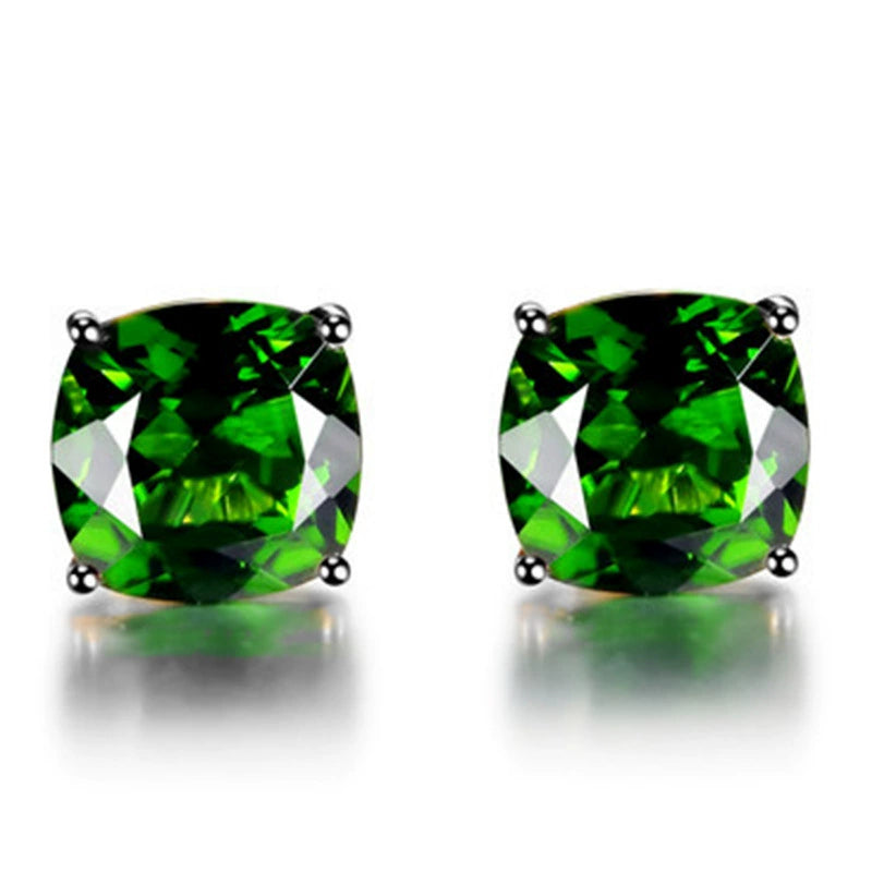 Square Gemstone European and American Four-Claw Women's Emerald Stud Earrings