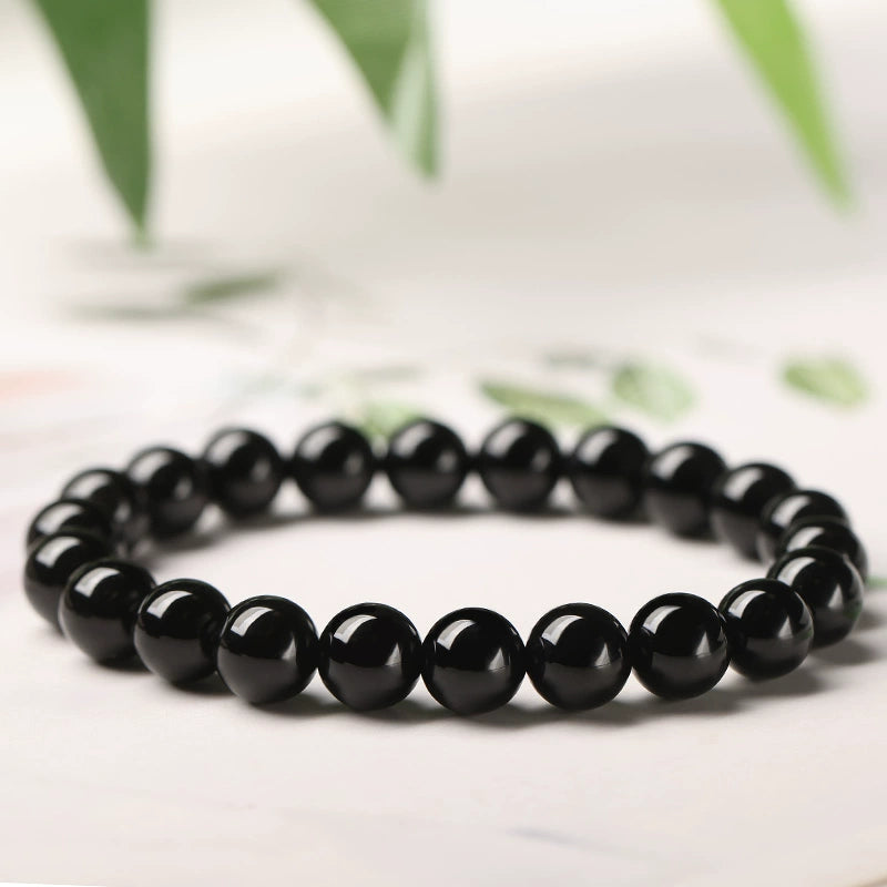 Ins Small Particles Single Circle Color Agate Chalcedony Bracelet 8mm black gold Obsidian