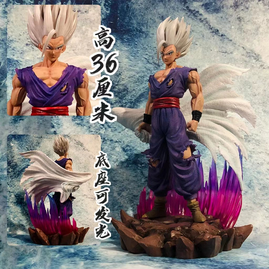 GK Dragon Ball Super White God Beast Cloak Son Gohan Hand-Made Theater Version Model Decoration Superstar Shaped Doll Satchel Cloak White God Gohan 36cm