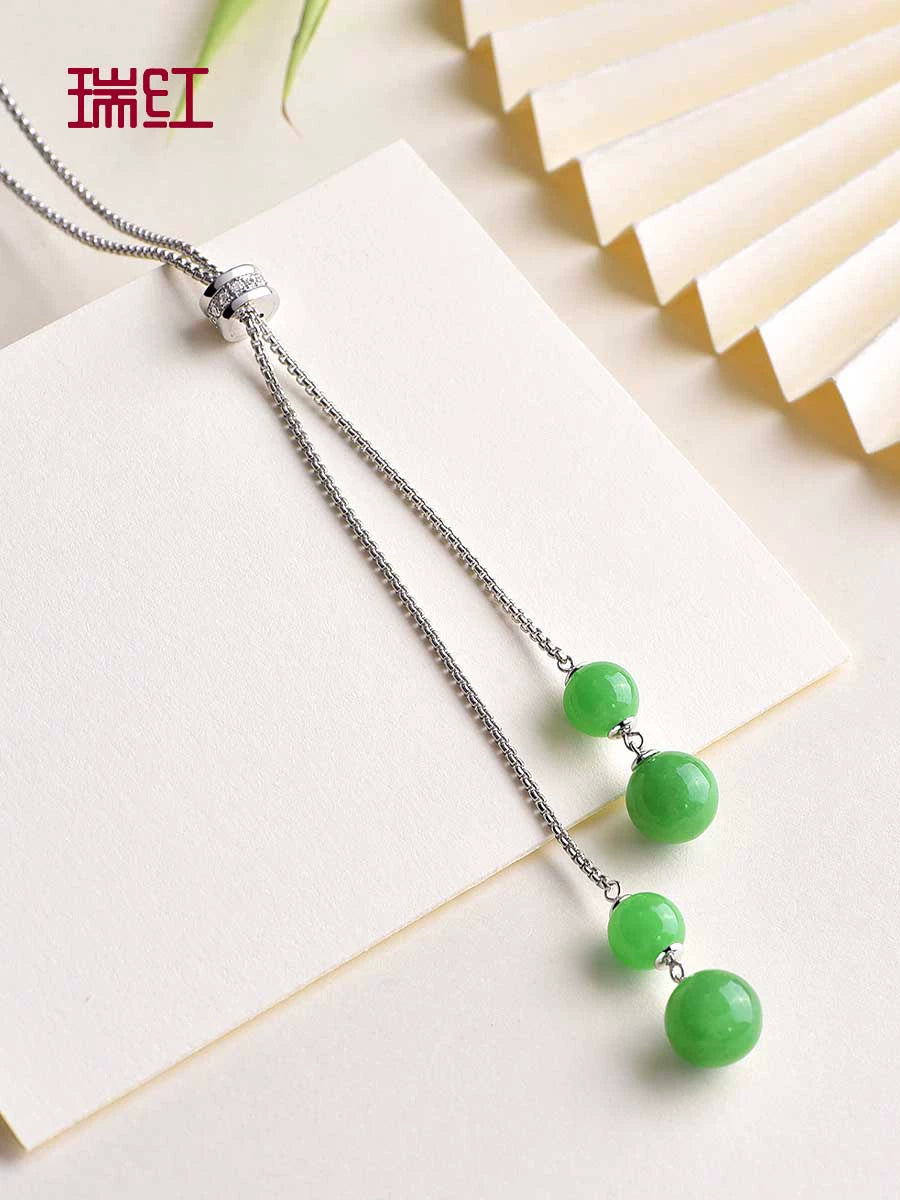 Ruihong Chinese Style Adjustable Long Jade Necklace Fancy Special-Interest Design Sweater Chain Female Fall and Winter