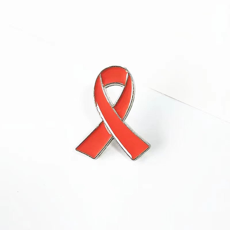 Alloy dripping oil love red ribbon logo brooch AIDS badges HIV International symbol public welfare activities Orange