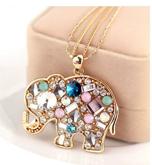 Four-Leaf Clover New Crystal Women's Necklace White Zircon Orange Red(Elephant)