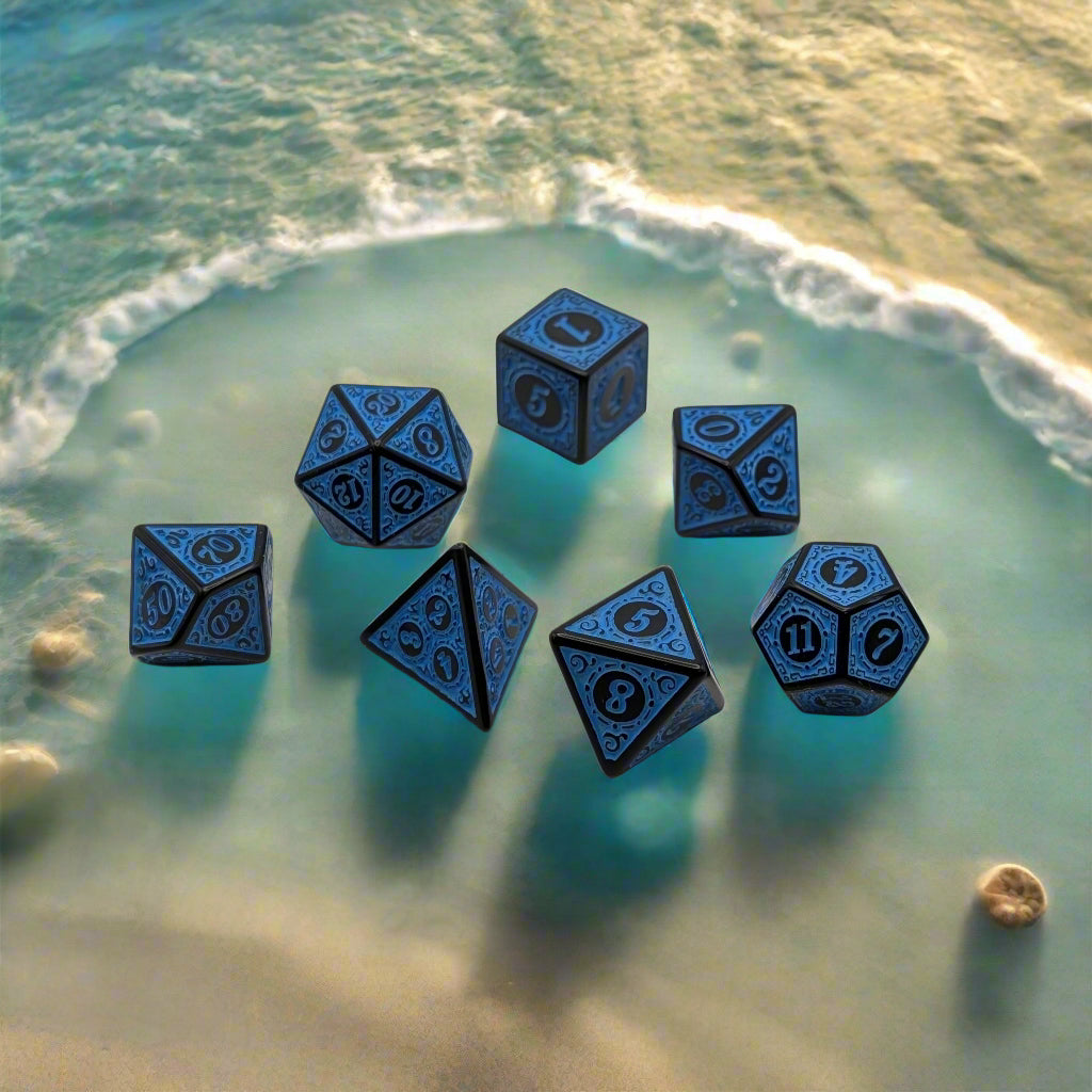 Magic Flame (Blue) - Enchanted Seas - 7 Piece DnD Dice Set | Acrylic RPG Gaming Dice