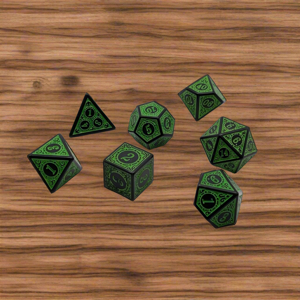 Magic Flame (Green) - "Enchanted Ent" - 7 Piece DnD Dice Set | Acrylic RPG Gaming Dice