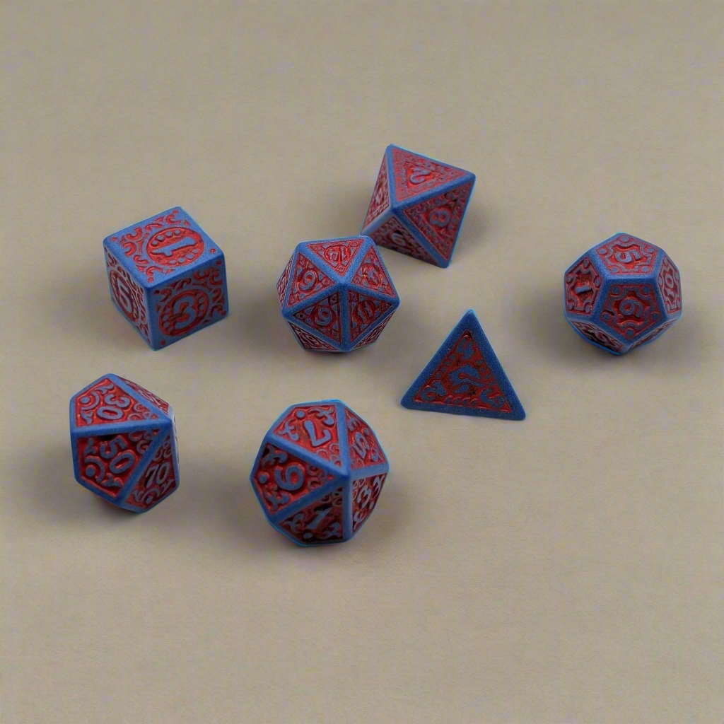 Magic Flame (Red Blue) - "Enchanted Hero" - 7 Piece DnD Dice Set | Acrylic RPG Gaming Dice