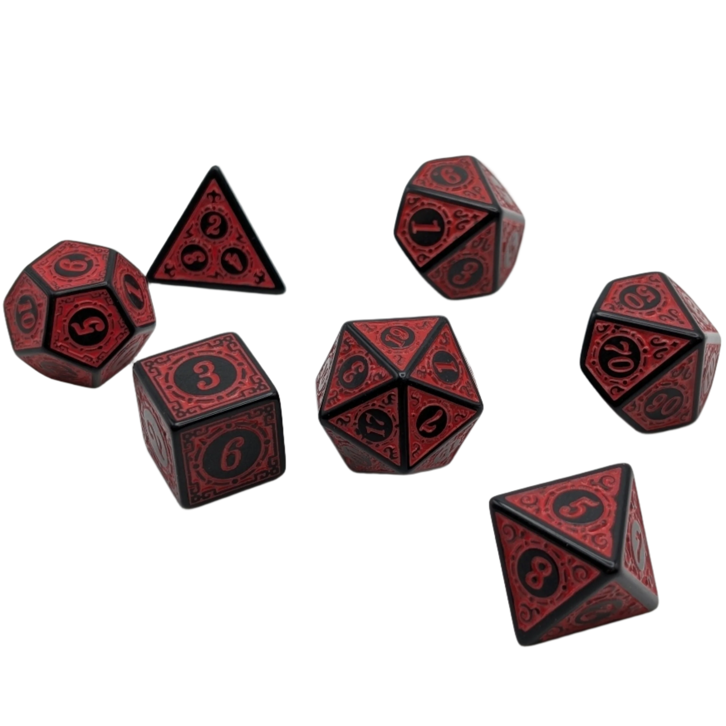 Magic Flame (Red) - "Enchanted Demon" - 7 Piece DnD Dice Set | Acrylic RPG Gaming Dice
