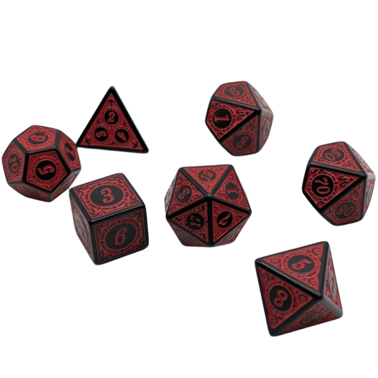Magic Flame (Red) - "Enchanted Demon" - 7 Piece DnD Dice Set | Acrylic RPG Gaming Dice