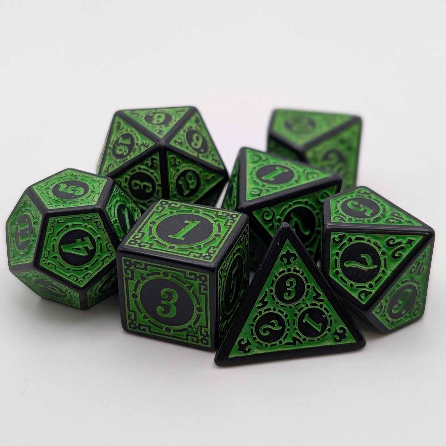 Magic Flame (Green) - "Enchanted Ent" - 7 Piece DnD Dice Set | Acrylic RPG Gaming Dice