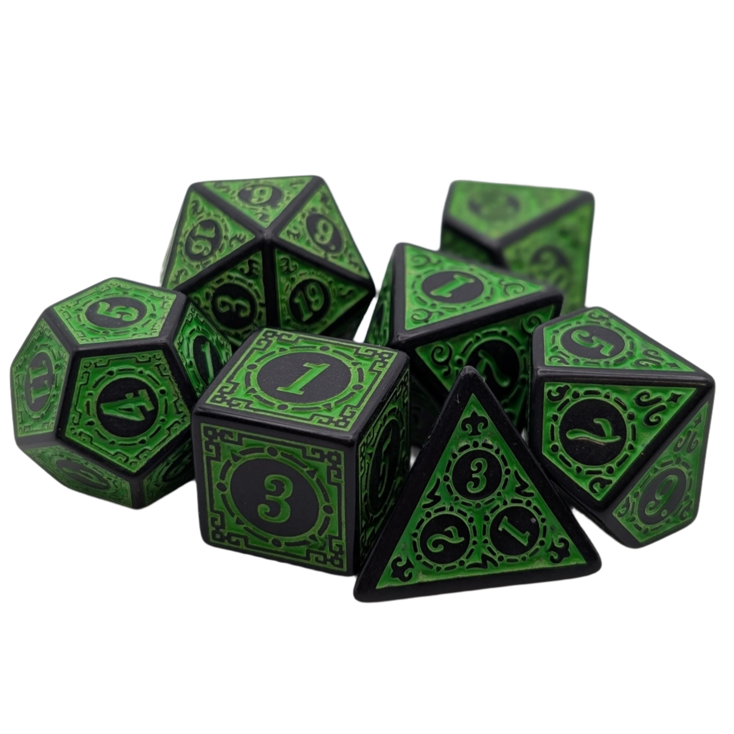 Magic Flame (Green) - "Enchanted Ent" - 7 Piece DnD Dice Set | Acrylic RPG Gaming Dice