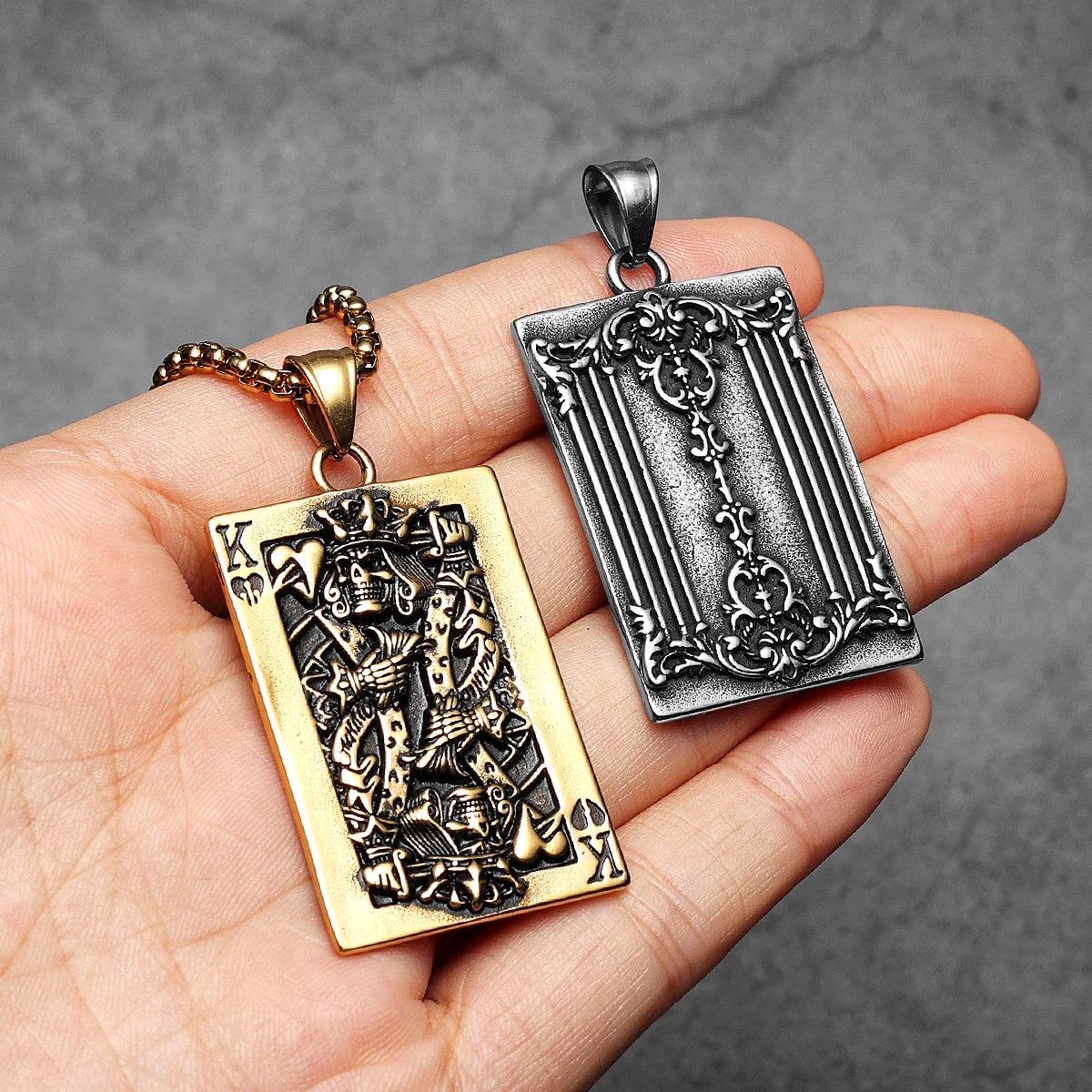 Charlemagne Poker Carving Stainless Steel Men Necklace Pendant Chain Punk For Women Fashion Jewelry Gifts Wholesale Dropshiping