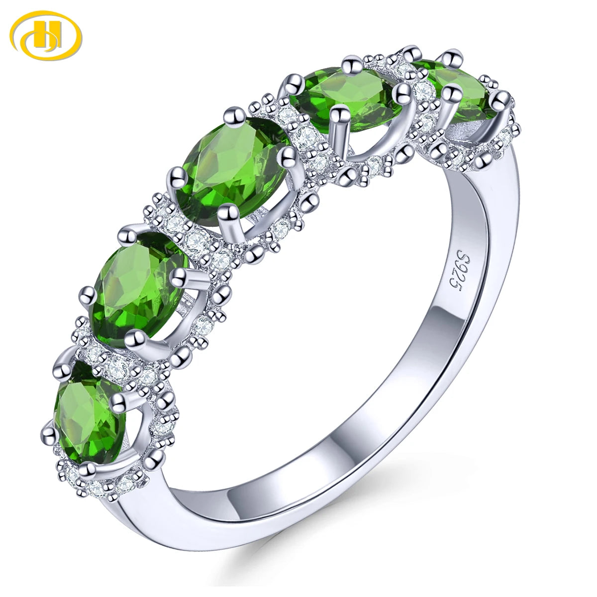 Natural Diopside Sterling Silver Rings 1.8 Carats Genuine Gemstone Fine Jewelry S925 Classic Style Women Christsmas Gifts