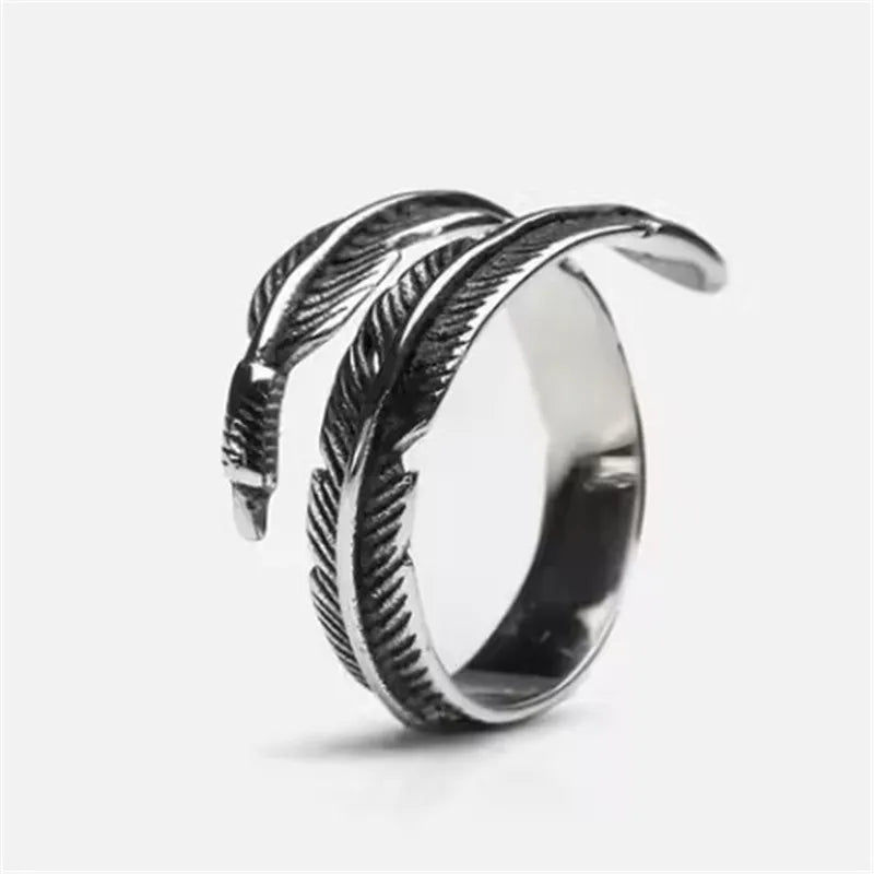 DODO Feather Ring 316L Stainelss Steel Jewelry Punk Style Men Women Adjustable Ring Size 6-13
