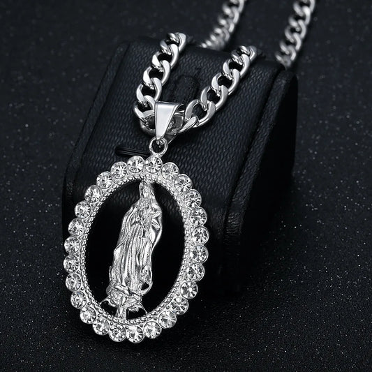 Virgin Mary Fashion Hip Hop OvalSilver Pendant Necklace Stainless Steel Charms For Jewelry Making Designer