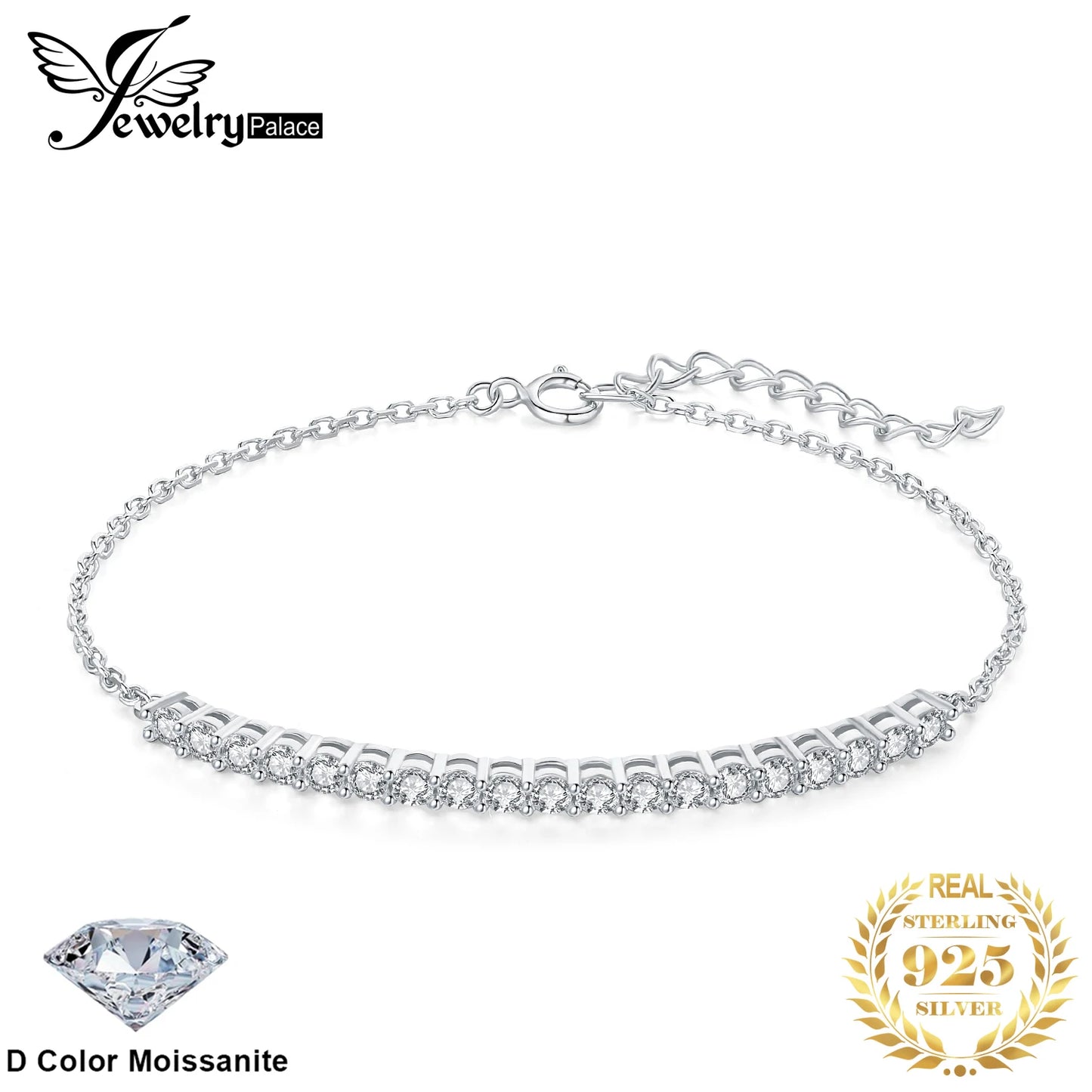 JewelryPalace Moissanite D Color Round Cut 925 Sterling Silver Adjustable Link Bracelet for Woman Yellow Rose Gold Plated