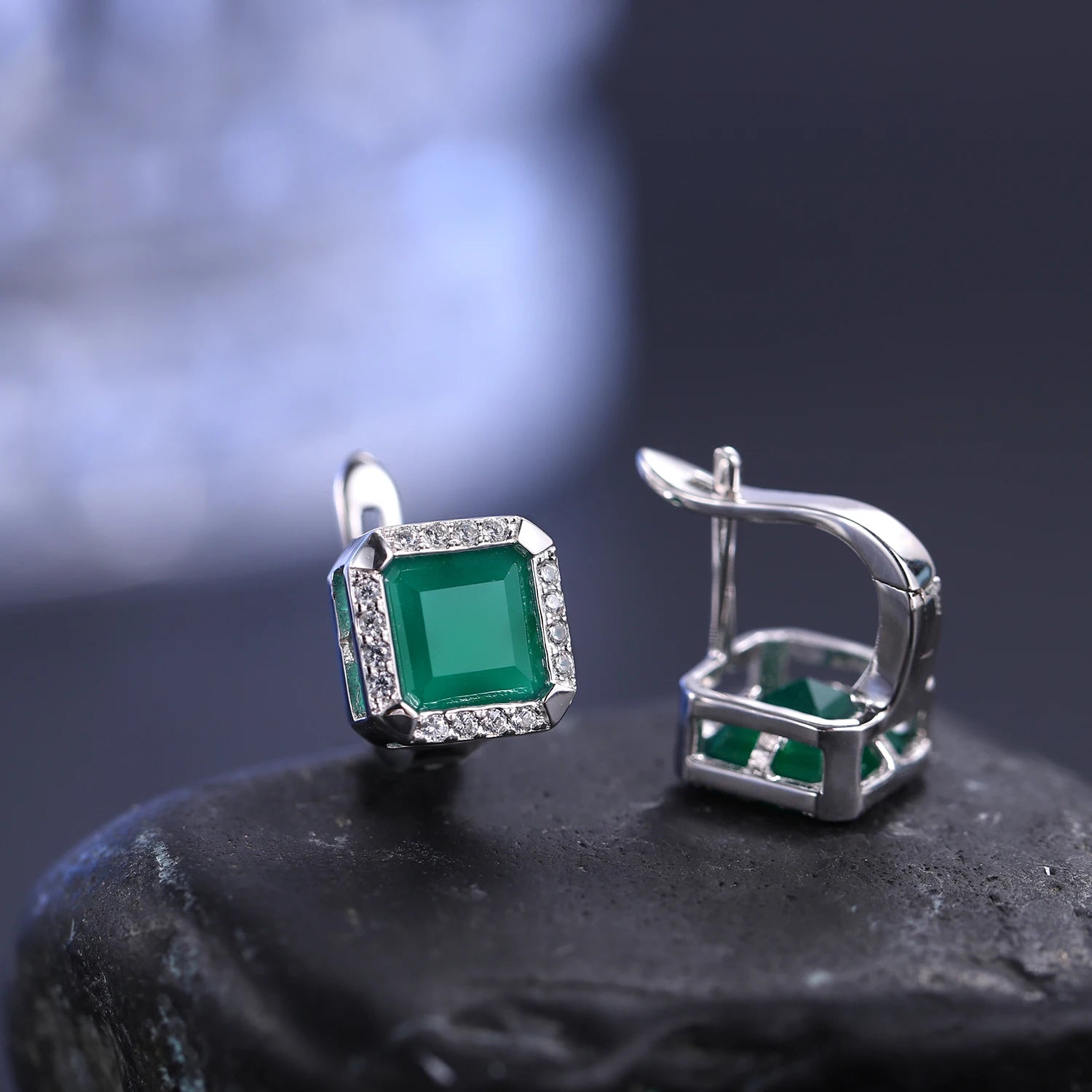 GEM'S BALLET 3.77Ct Natural Green Agate Gemstone Vintage Stud Earrings 925 Sterling Silver Fine Jewelry For Women Drop Shipping