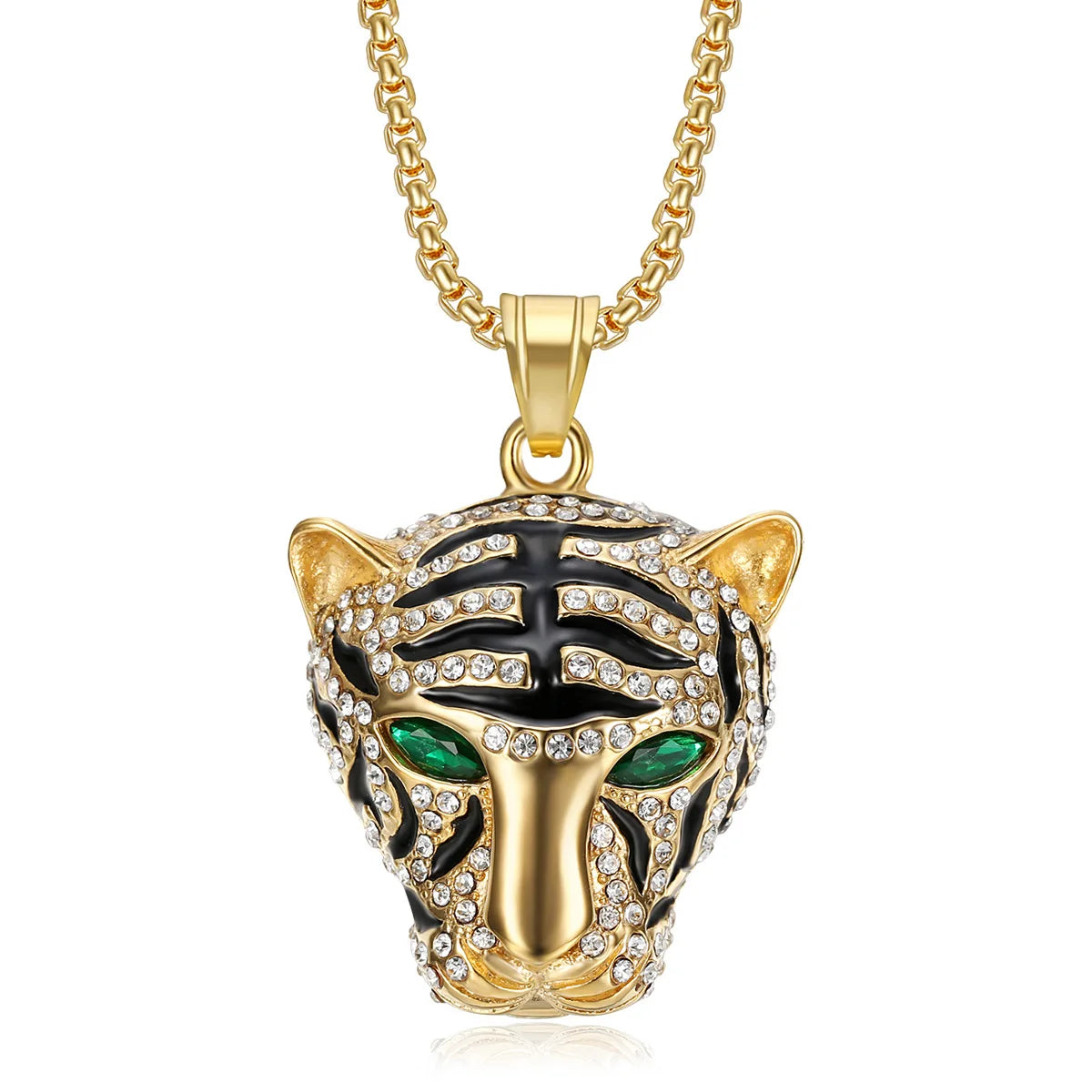 Fashion Stainless Steel Jewelry Silver Crystal Tiger Head Pendants Animal Designed Epoxy Wholesale Charms