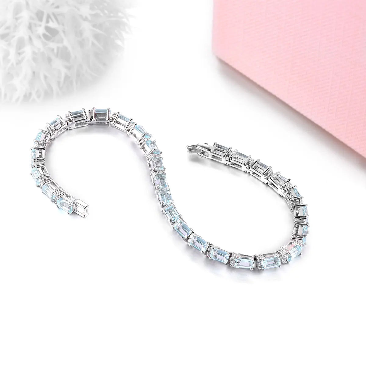 Natural Aquamarine Solid Silver Bracelet 8 Carat Genuine Light Blue Gemstone Women Anniversary Wedding Jewelrys S925 Top Quality