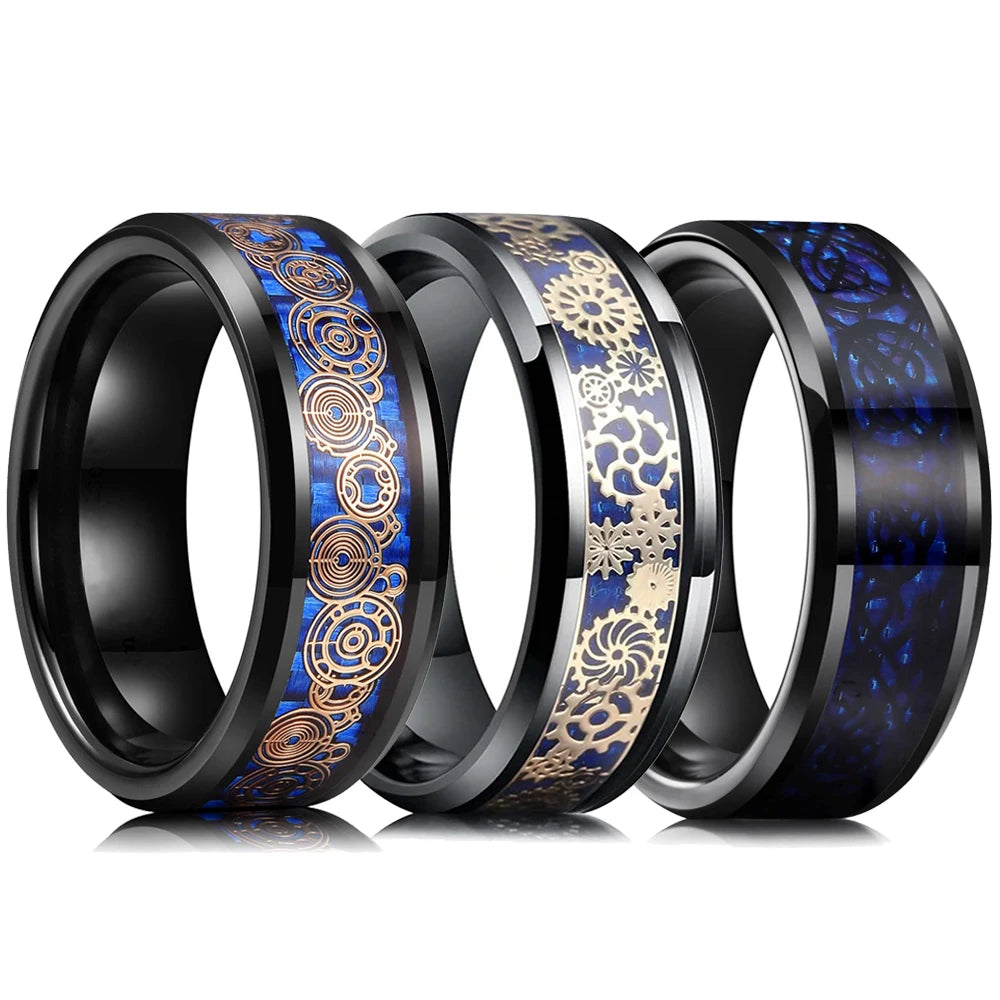 Fashion Men’s Silver Color Black Stainless Steel Ring Groove Multi-Faceted Ring For Men Women Engagement Ring Anniversary Gifts