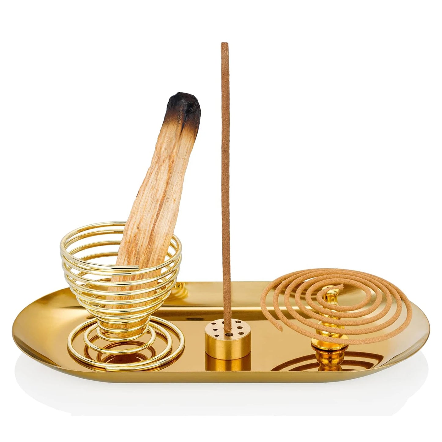 5 in 1 Metal Incense Burner Brass Incense Holder Palo Santo Holder Sage Holder Incense Tray Ash Catcher for Meditation Yoga Room 1 set CHINA