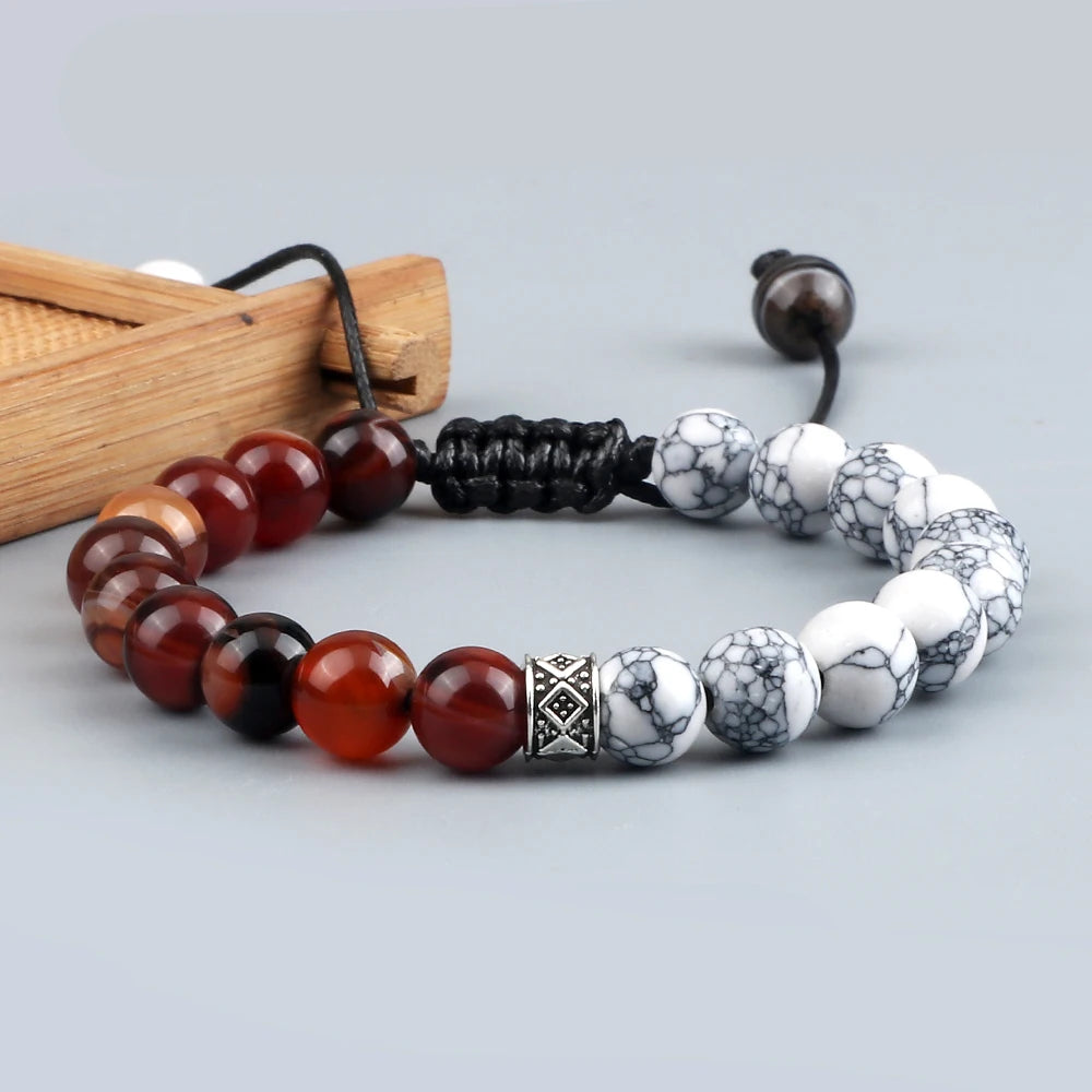 Fashion Black White Beaded Bracelets For Men 8mm Natural White Howlite Stone Beads Bracelet Women Meditation Prayer Jewelry Gift