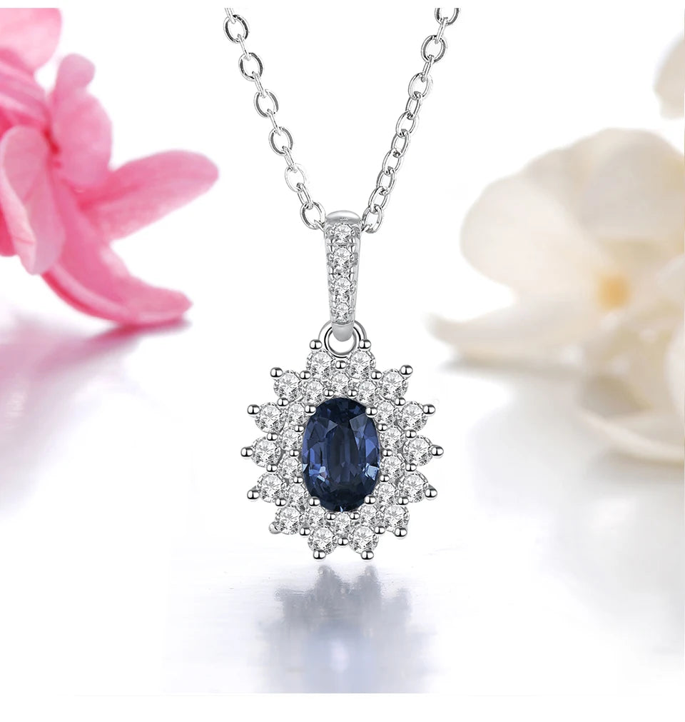 Natural Blue Sapphire Solid Sterling Silver Rhodium Pendants 0.6 Carats Genuine Precious Gemstone Classic Luxury Fine Jewelrys