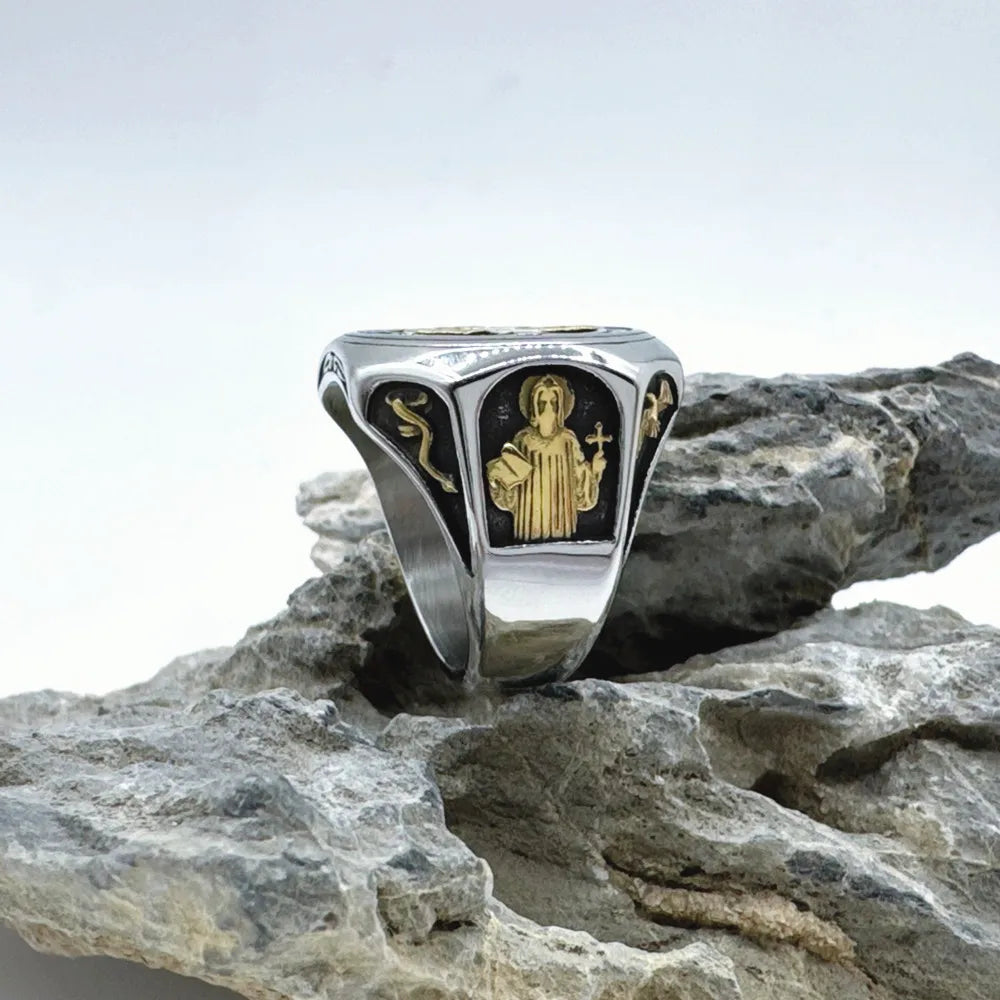 Crux Sancti Patris Benedict Cspb Cross Men Rings 316L Stainless Steel Punk Jewelry Size 7-13