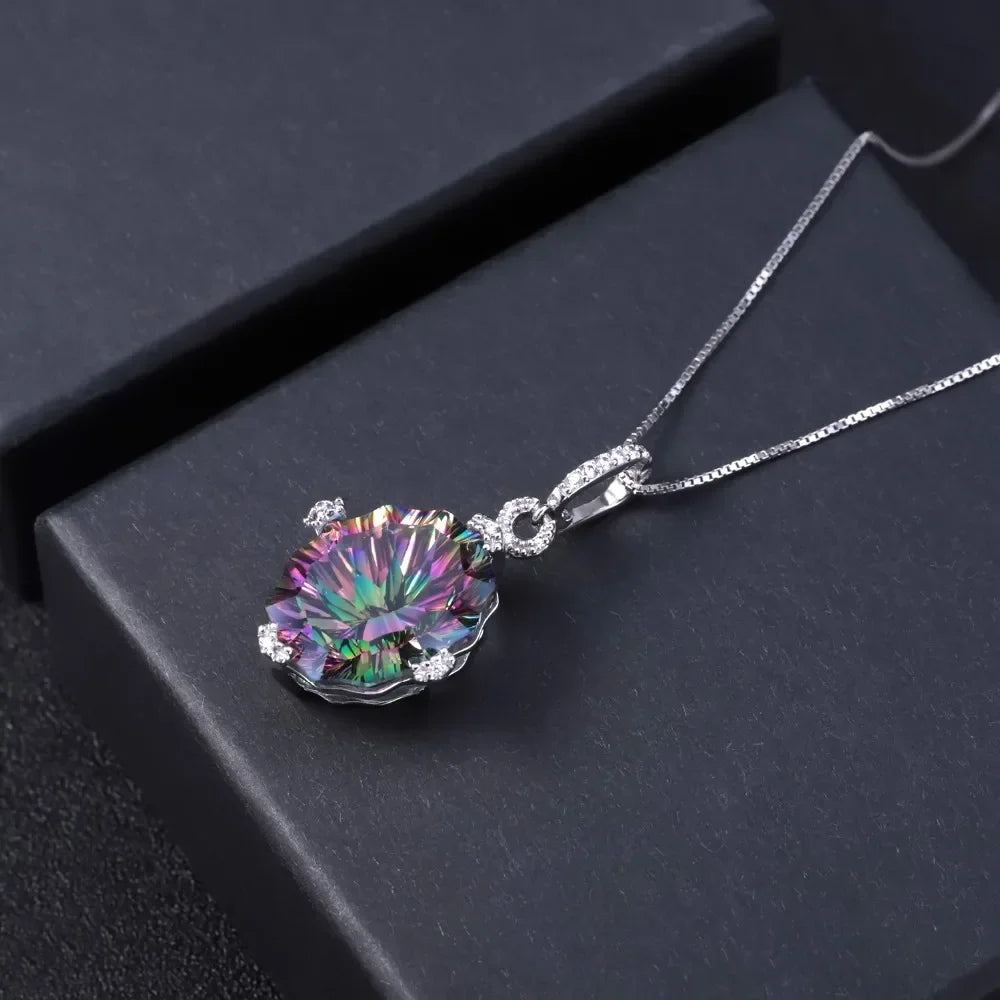 GEM'S BALLET 24.21Ct Irregular Shape Natural Rainbow Mystic Quartz Pendant Necklace 925 Sterling Silver for Women Fine Jewelry