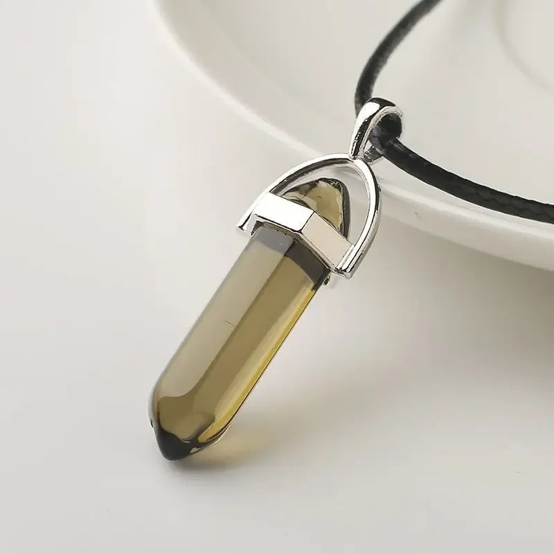 Natural Crystal Wishing Stone Necklace Energy Stone Hexagonal Pendant Men Women Birthday Gift Healing Talisman Jewelry