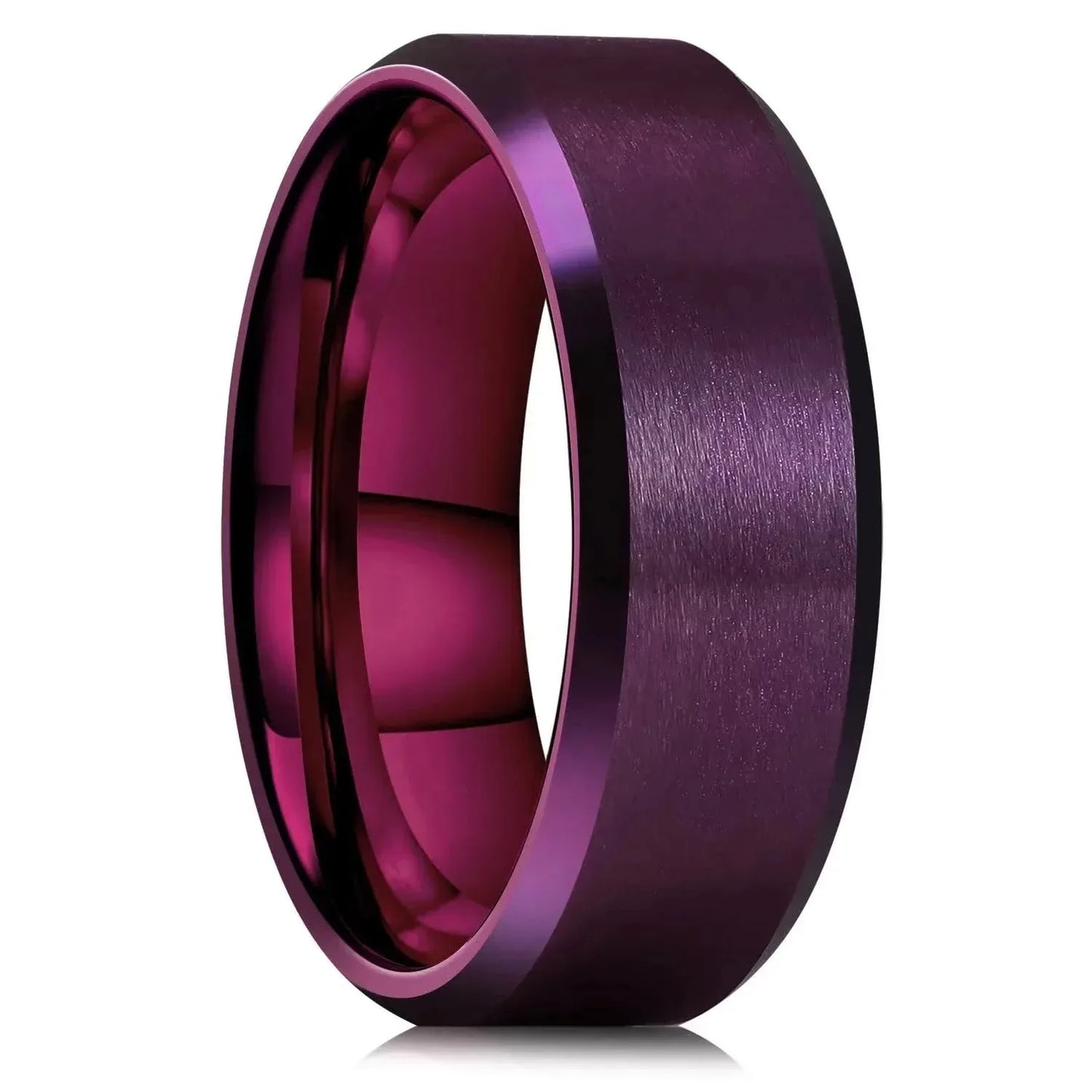 Fashion 8mm Black Brushed Men Stainless Steel Ring Double Groove Beveled Zircon Stone Rings For Men Trendy Wedding Band Jewelry