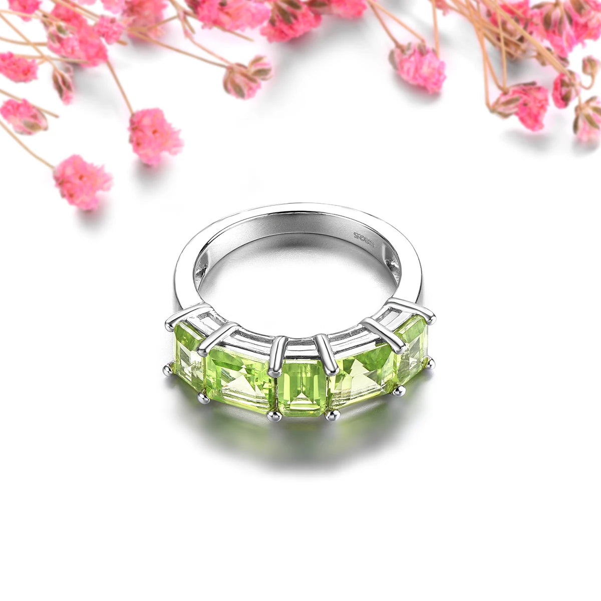 Natural Genuine Peridot Sterling Silver Rings 4.3 Carats Gemstone Women Classic Fine Jewelry Top Quality S925 Christmas Gifts