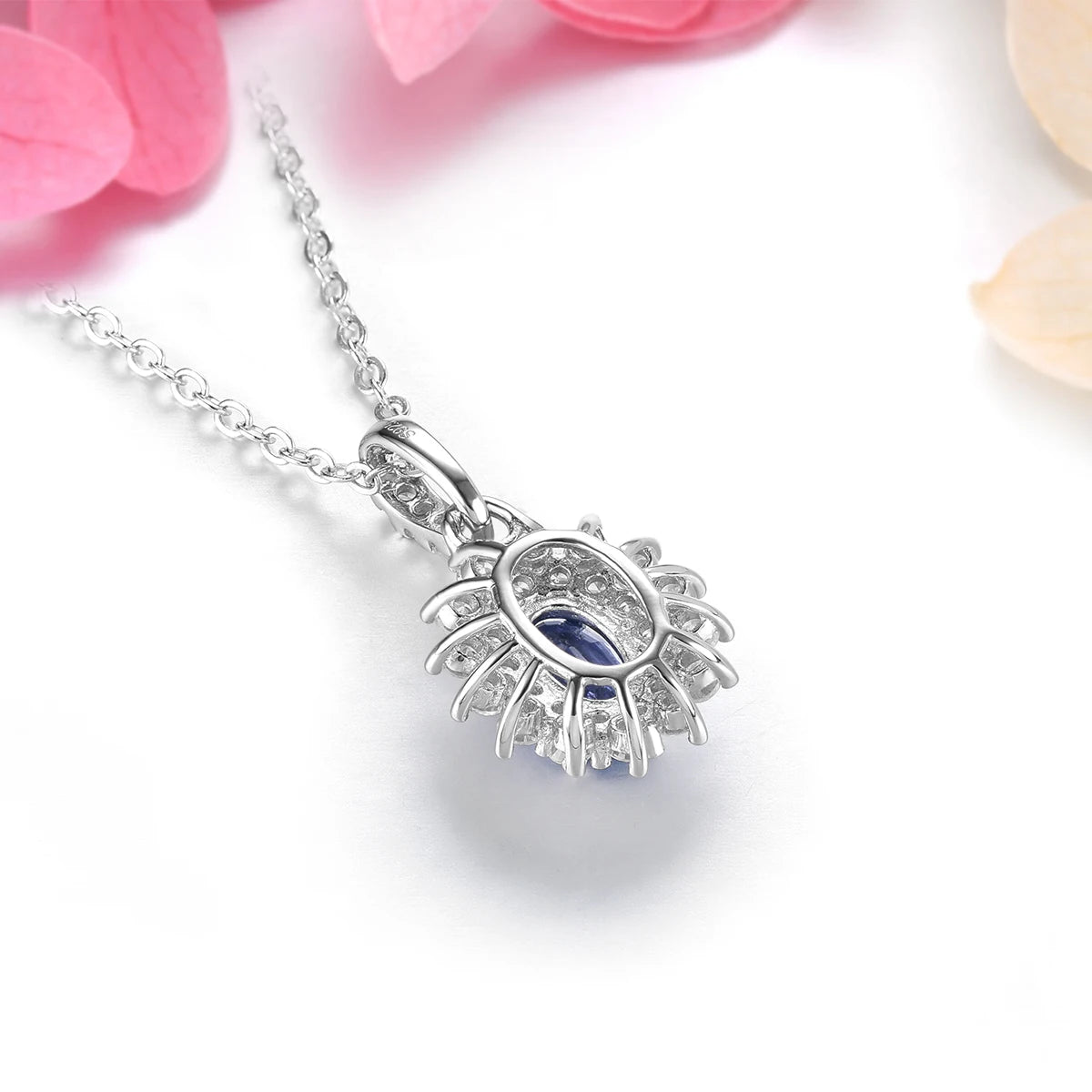 Natural Blue Sapphire Solid Sterling Silver Rhodium Pendants 0.6 Carats Genuine Precious Gemstone Classic Luxury Fine Jewelrys