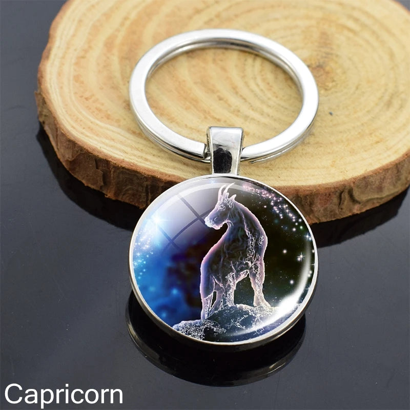 12 Zodiac Sign Keychain Sphere Ball Crystal Key Rings Scorpio Leo Aries Constellation Birthday Gift for Women and Mens Capricorn