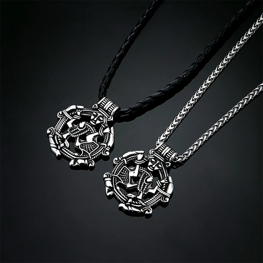 Norse Mythology Loki Necklaces Men Hollow Stainless Steel Viking Runes Trinity Pendant Amulet Vintage Scandinavian Jewelry Gifts