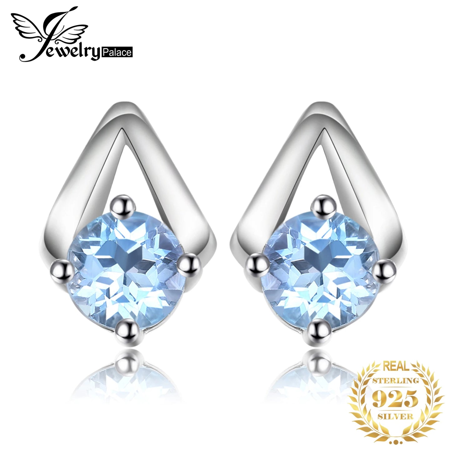 JewelryPalace 1.2ct Round Natural Sky Blue Topaz 925 Sterling Silver Stud Earrings for Woman Gift