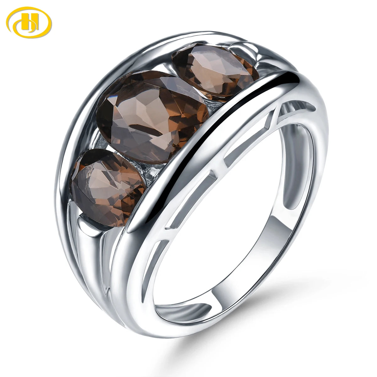 Natural Smoky Quarts Sterling Silver Rings 3 Carats Genuine Gemstone Brown Color Classic Style Women S925 Jewelrys Birthday