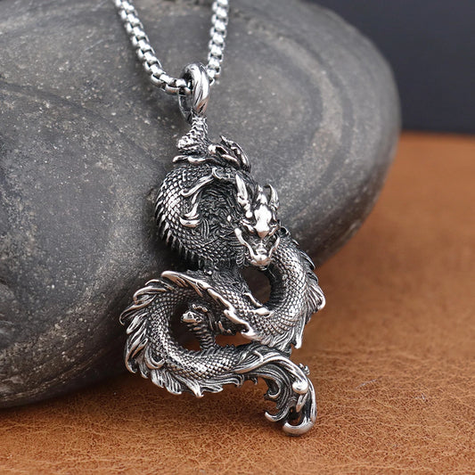 Stainless Steel Domineering Chinese Dragon Pendant Chain for Men Fashion Punk Dragon Necklaces Popular Party Jewelry
